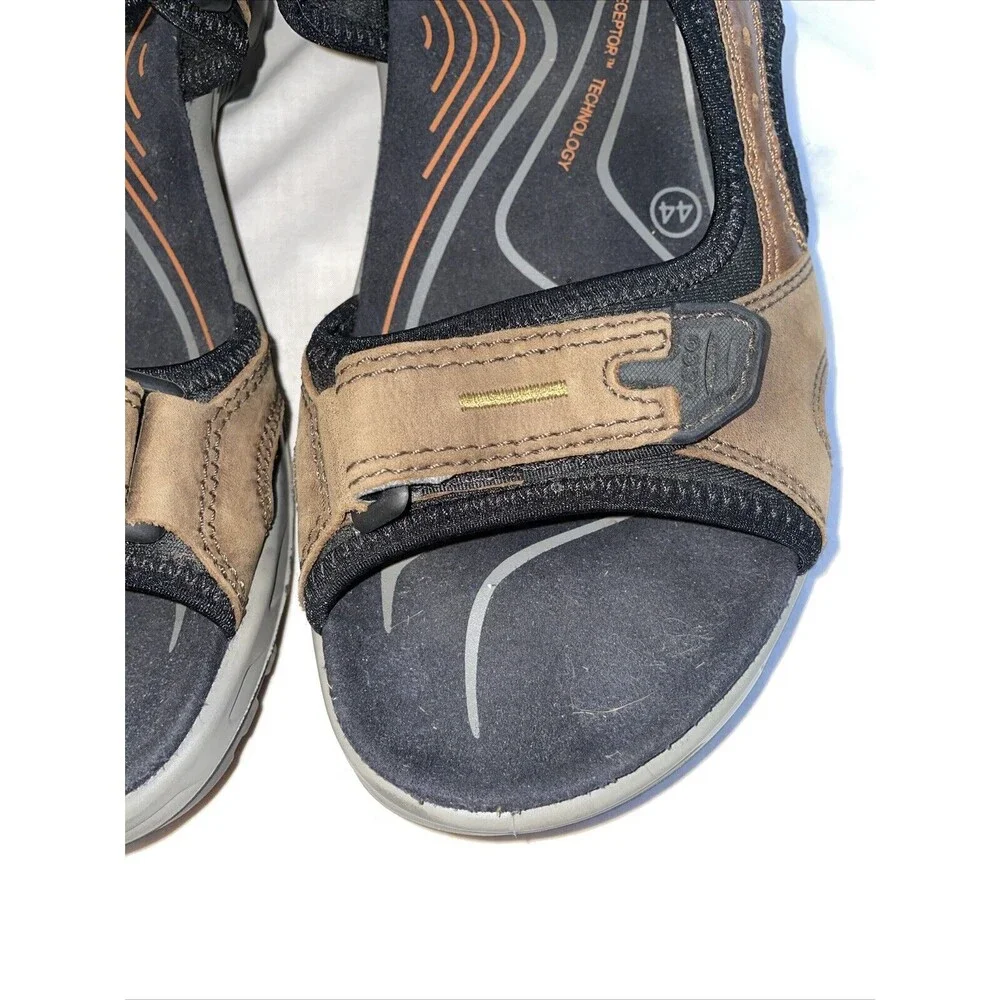 Ecco Men’s Strappy Sandals Sz 44 U.S. 11 M Brown Leather Hook & Loop Athleisure